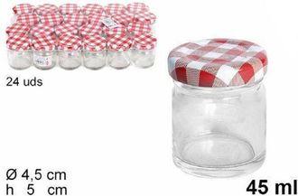 Trade Shop Trade Shop - Set 24 Unids De Vidrio De Contenedor De Jarro Redondo Con Tapa De Jarcelini 45ml 103216