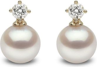 Yoko London 18kt yellow gold Classic pearl earrings - women - 18kt Yellow Gold/Diamond/Akoya Pearl - One Size