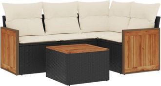 vidaXL Set De Muebles De Jard&iacute;n 5 Pzas Y Cojines Rat&aacute;n Sint&eacute;tico Negro Vidaxl