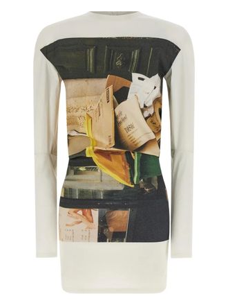 Issey Miyake graphic-print zip T-shirt - Neutrals