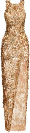 Oscar De La Renta feather-embellished maxi dress - Gold