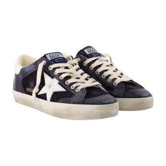 Golden Goose Womens Super Star Sneakers - Golden Goose Deluxe Brand Leather Blue Calfskin Shoes