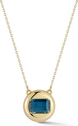 Ember Fine Jewelry 14K Gold London Blue Topaz Button Pendant Necklace at Nordstrom Rack, Size 17