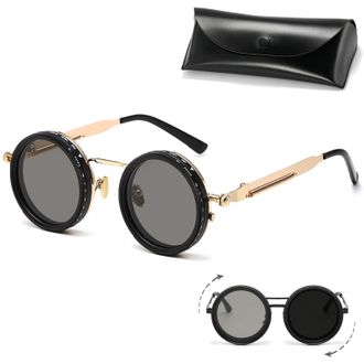 Generic Adjustable Tint Polarized Sunglasses, 2025 New ND Filter 1-9 Gears Adjustable Tint Round Sunglasses, Tinted Eyewear (E Style)