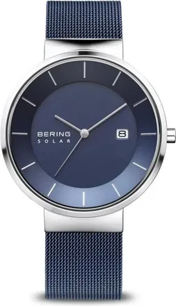 Bering Bering, Accessoires, Heren, Blauw, ONE Size, Heren Zonnehorloge 39 mm 5 ATM Zonne Smal Ontwerp Armband Milanese 14639-307