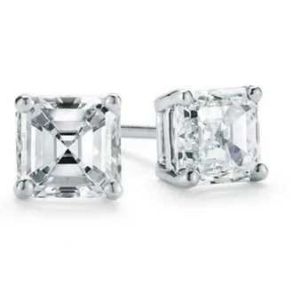 Pompeii3 VS 1 1/4 Ct Asscher Cut Solitaire Moissanite Studs Womens Earrings White Gold