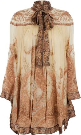 Zimmermann Hypnotiserende Paisley Mini Jurk met Pussybow - Dames - Korte kleedjes - Veelkleurig - S - Kleedjes