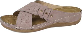 Generic Womens Mules with Footbed Orthopaedic Shoes Womens Flat Slippers Slides Peep Toe Slippers Faux Leather Slippers Non-Slip Summer Shoes Summer Comfortab