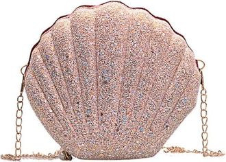 Generic Sequins Crossbody Bag, Zipper Phone Pouch, Retro Chain Evening Banquet Bag, Sequins Shell Handbag Shoulder Bag for Women Party Wedding(pink)