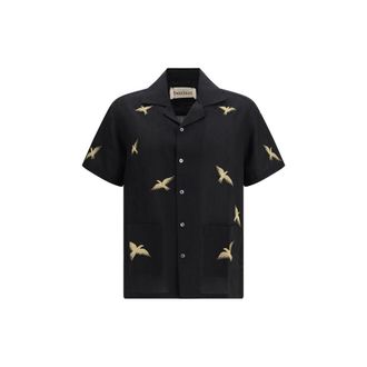 Baziszt Black Cotton Pattern Mens Shirt