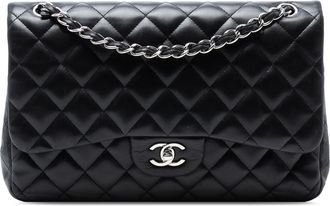 Chanel Pre-owned Womens Jumbo Classic Lambskin Double Flap - Black Leather - One Size