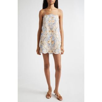 Zimmermann Daylight Scalloped Linen Minidress in Damask Denim at Nordstrom, Size 3