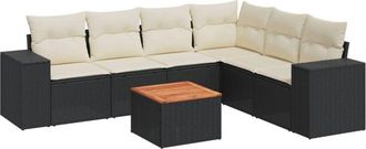 vidaXL Vidaxl - Set De Comedor De Jard&iacute;n 7 Pzas Y Cojines Rat&aacute;n Sint&eacute;tico Negro