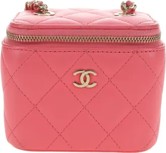Chanel Classic Vanity Case With Chain Quilted Lambskin Pink Leather Handbag (Pre-Owned)