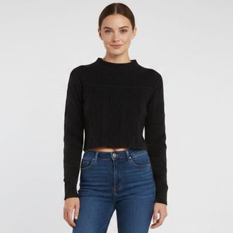 Sandro Black Rib Knit Pattern Long Sleeve Top