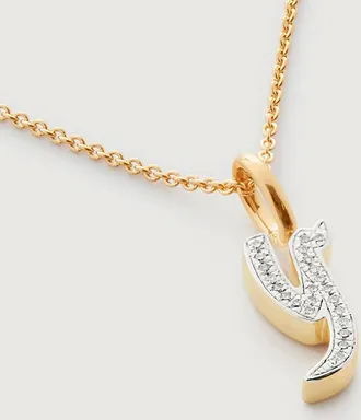 Monica Vinader Gold Alphabet Y Diamond Fine Chain Necklace Adjustable 46cm/18 Diamond