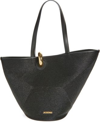 Jacquemus Le Bambolo Nylon Asymmetric Bucket Bag in Black 990 at Nordstrom
