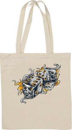 Generic Flaming Demon Dice Graphic Natural Cotton Tote Bag White