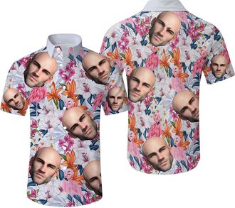 Generic Custom Hawaiian Shirt with Face Picture for Men Personalized Tropical Summer Beach Casual Short Sleeve Button Down Shirts (UK, Alpha, 3XL, Regular, Re
