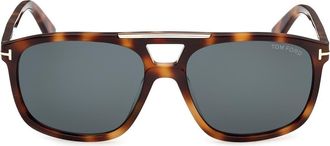 Tom Ford Brianna 58mm Gradient Navigator Sunglasses in Shiny Classic Havana Shiny Rose Gold /t/Logo /Dark Teal Lens at Nordstrom