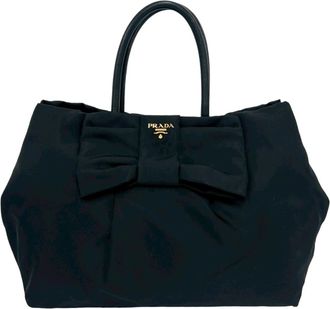 Prada Black Nylon Leather Handbag Tote Bag (Pre-Owned)