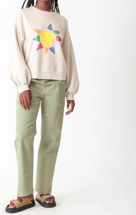 Electric & Rose Daisy Embroidery Easy Pant In Canteen