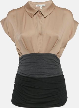 Paule Ka Beige/black Satin And Jersey Ruche Top