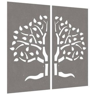 Berkfield Home Garden Wall Decorations 2 pcs 105x55 cm Corten Steel Tree Design in Brown