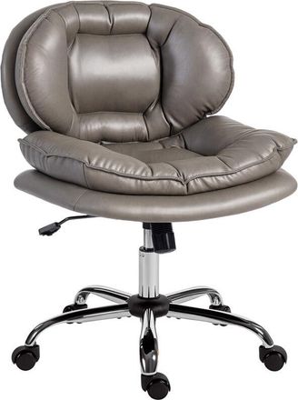 HOMCOM Homcom Silla De Oficina Piernas Cruzadas, Sin Brazos Con Asiento Ancho, Ruedas, Altura Ajustable, Doble Acolchado, Funci&oacute;n Basculante, Gris Oscuro