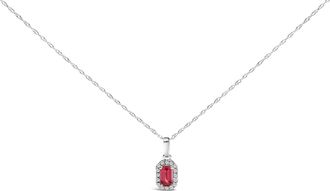 House of Brilliance 10K White Gold 5x3mm Gemstone and Diamond Accent Halo Octagonal Shape 18 Pendant Necklace