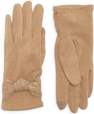 Nanette Lepore Rhinestone Bow Faux Suede Gloves in Taupe at Nordstrom Rack