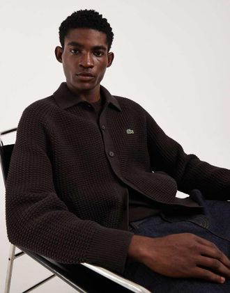 Lacoste Cardigan in maglia marrone con bottoni
