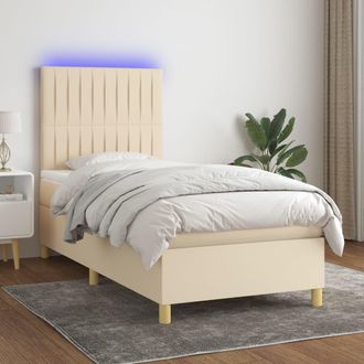 vidaXL Vidaxl - Cama Box Spring Colch&oacute;n Y Luces Led Tela Crema 90x200 Cm