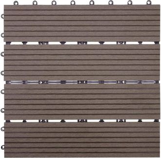 Hhg [NON UTILIZZATO] Piastrelle pavimentazione da esterno Rhone T831 WPC 30x30cm 11 pezzi 1mq marrone lineare