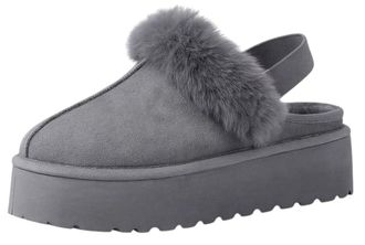 Generic 24890 Womens Faux Fur Lined Mules - Comfortable Platform Slippers with Cozy Fleece Interior - Slip-On Casual Shoes for Indoor and Outdoor Use (Grey, 3