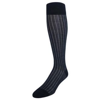 Trafalgar Store Valentino Vertical Stripe Over the Calf Mercerized Cotton Sock in Black With Ash Stripes at Nordstrom