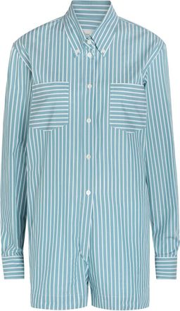 Dries Van Noten Perris Striped Cotton Jumpsuit - Aqua - 40 (UK12 / M)