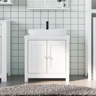 Berkfield Home Bathroom Sink Cabinet BERG White 60x34x59 cm Solid Wood Pine | Size: 60 x 34 x 59 cm