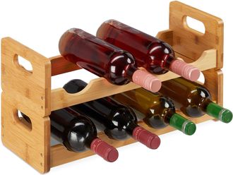 Relaxdays Relaxdays - 4 X Botelleros, Soportes 8 Botellas Vino Ahorro Espacio, Horizontales, Estantes Botellas Bamb&uacute;, 24 X 47 X 18 Cm, Natural