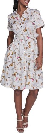 Karl Lagerfeld Print Tie Waist Shirtdress in Soft White Multi at Nordstrom, Size 12