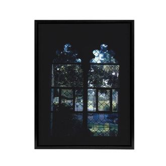 Artery8 Cloister Hotel Vitro Stained Glass Margolies Framed Canvas Wall Art in Black | Size: W24 x H32