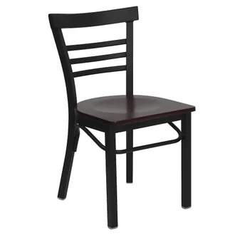 Flash Furniture Black Three-Slat Ladder Back Metal Restaurant Chair - Mahogany Wood Seat