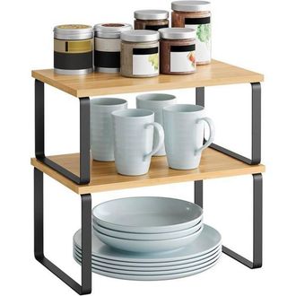 OEM Estante Para Especias Tuserxln, Juego De 2, Estante De Almacenamiento De Cocina Extensible, Estante Para Especias Apilable, Metal, Madera De Ingenier&iacute;