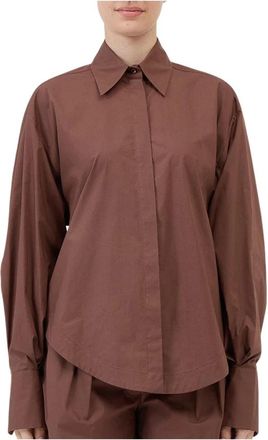 Federica Tosi Shirt met verguld juweelknoop - Dames - Overhemden - Bruin - XS - Katoen - Overhemden