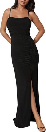 Bebe Ruched High Slit Solid Dress