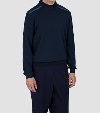 Paul & Shark Round Neck High Density Pullover Sweater In Midnight