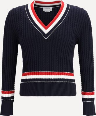 Thom Browne Maglione intarsia a trecce con scollo a V Man 1