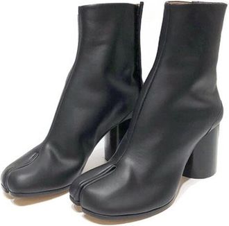 Generic TABOJS Womens split-toe genuine leather round-heeled platform high-heeled boots, womens winter split-toe short ankle boots