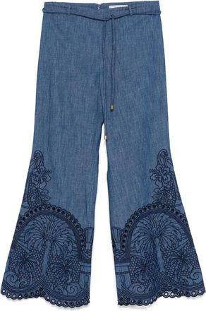 Zimmermann Pantaloni Coco con ricamo - Blu