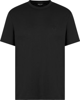 Giorgio Armani Black Short-Sleeve Cotton Tonal Logo T-Shirt